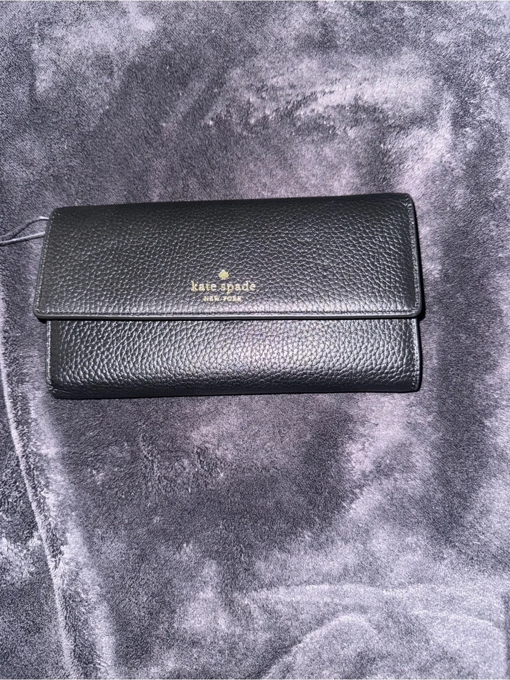 kate spade black pebbled leather continental clutch wallet with gold logo